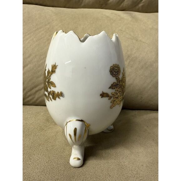 Vintage Napcoware Footed Egg Shape Vase. Gold & Black Flowers. Gold Trim 6" T - Picture 4 of 12